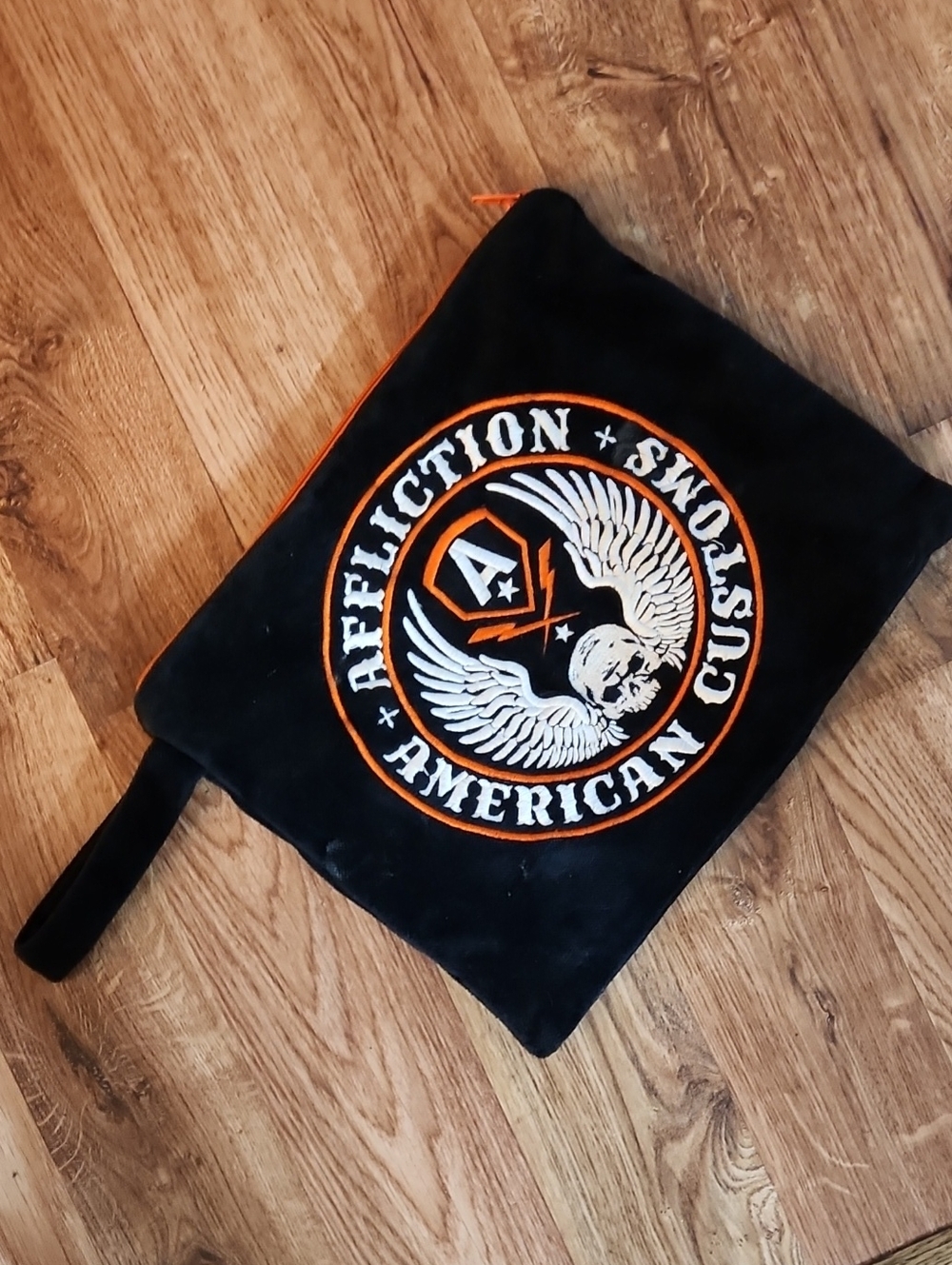 Affliction Black and Orange Embroidered Logo Toiletry Bag